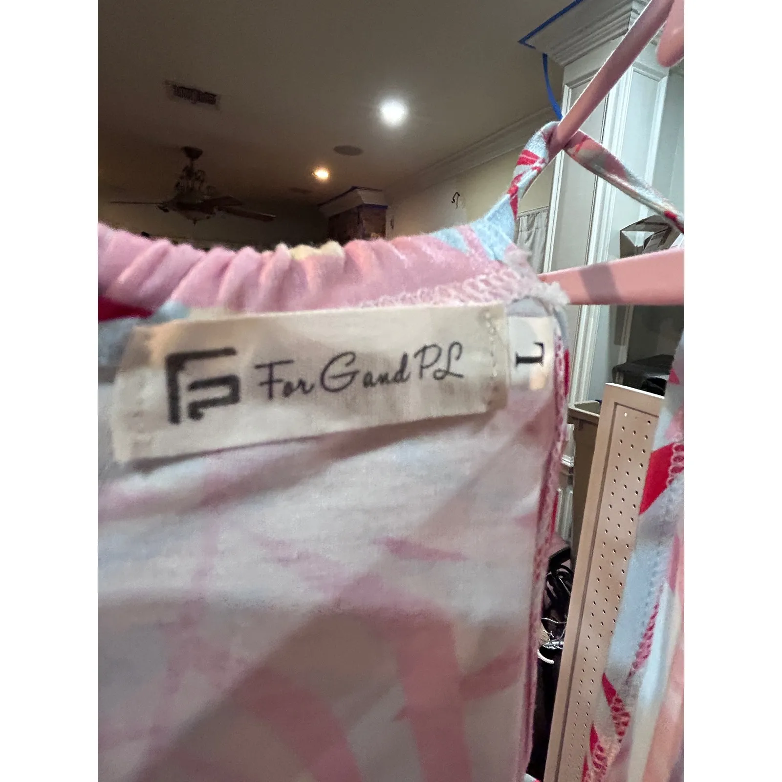 For Gud Pl Tropical Leaf Print‎ Halter Maxi Dress Pink Blue Size L Size L - Image 5