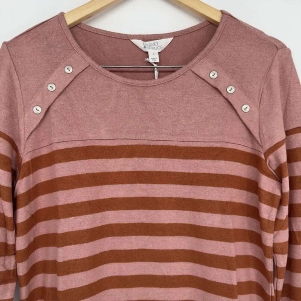 Market & Spruce Stripped Sweater Pink Size Medium Long Sleeve Top - Image 3