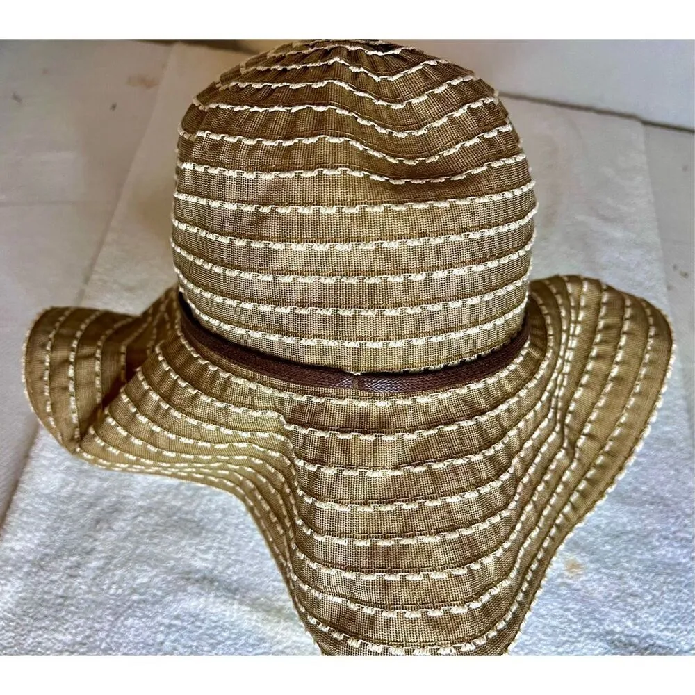 Scala Sun Hat Tan OS One Size Floppy Brim Packable Beach Wedding Summer Shade - Image 5