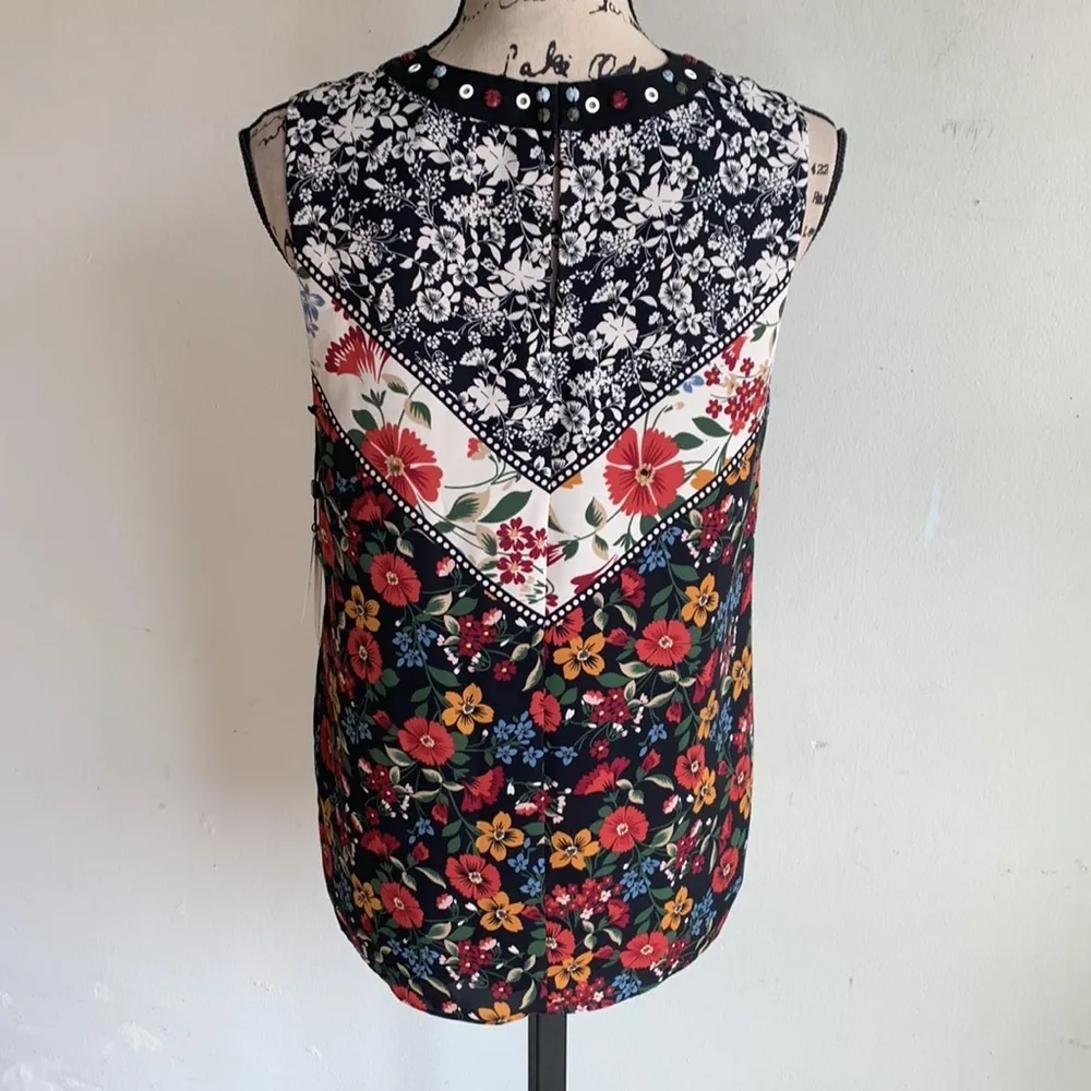 Laundry By Shelli Segal Floral Beaded Cut Out Sleeveless Blouse Size Small NWT - Image 10