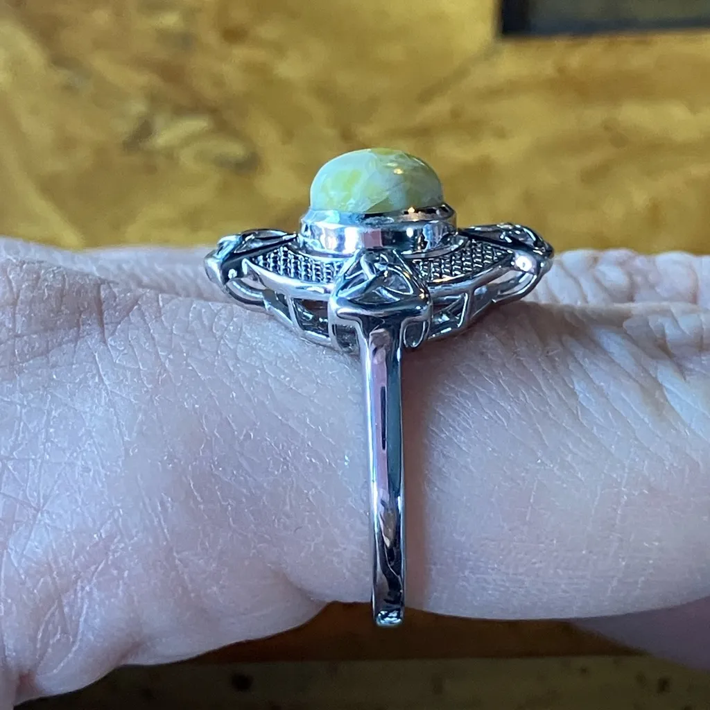 Natural Connemara Marble Sterling Silver Celtic Ring Size 8 - Image 3