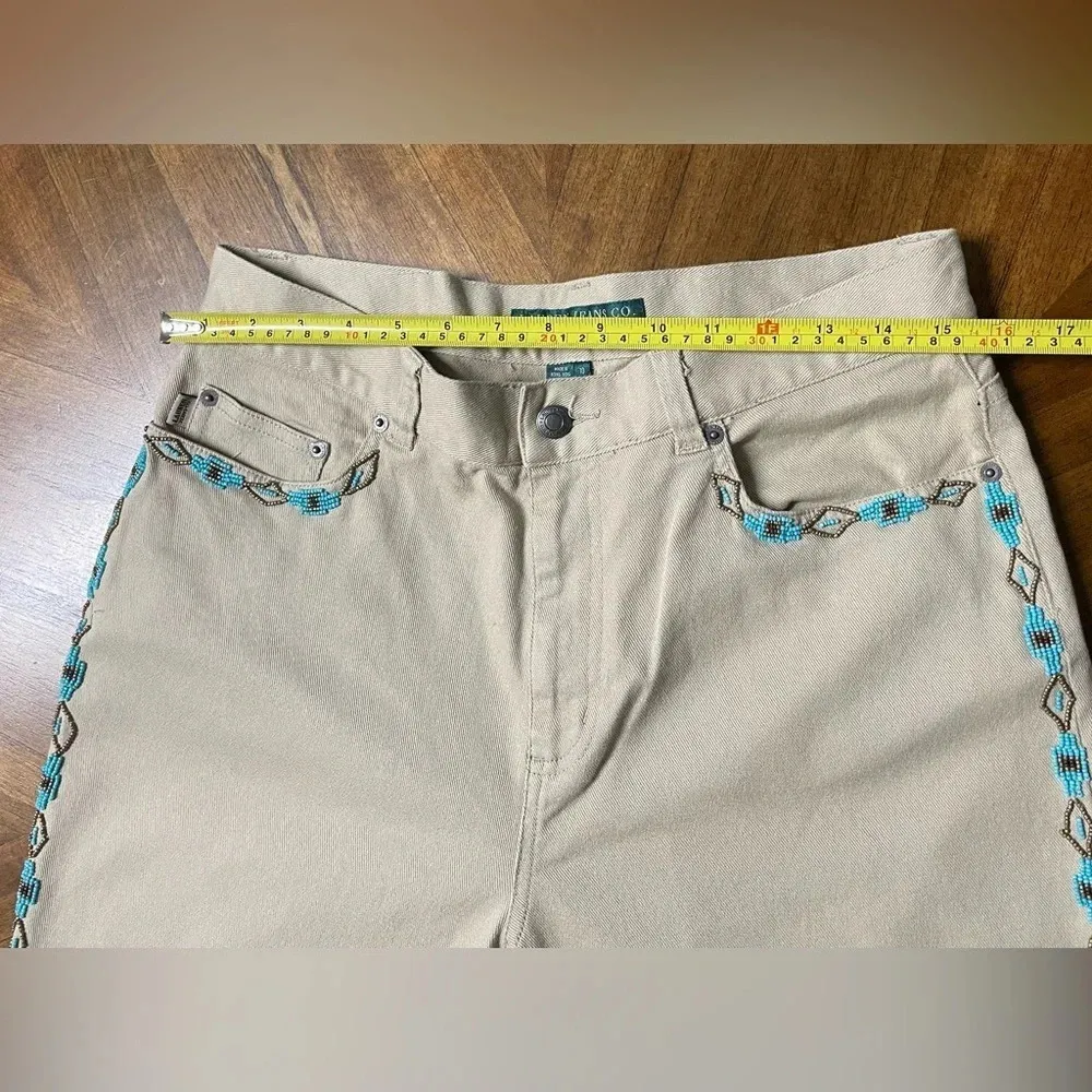 Ralph Lauren Jeans Co Western Beaded Flare Jeans Country Boho Beige Size 10 - Image 8