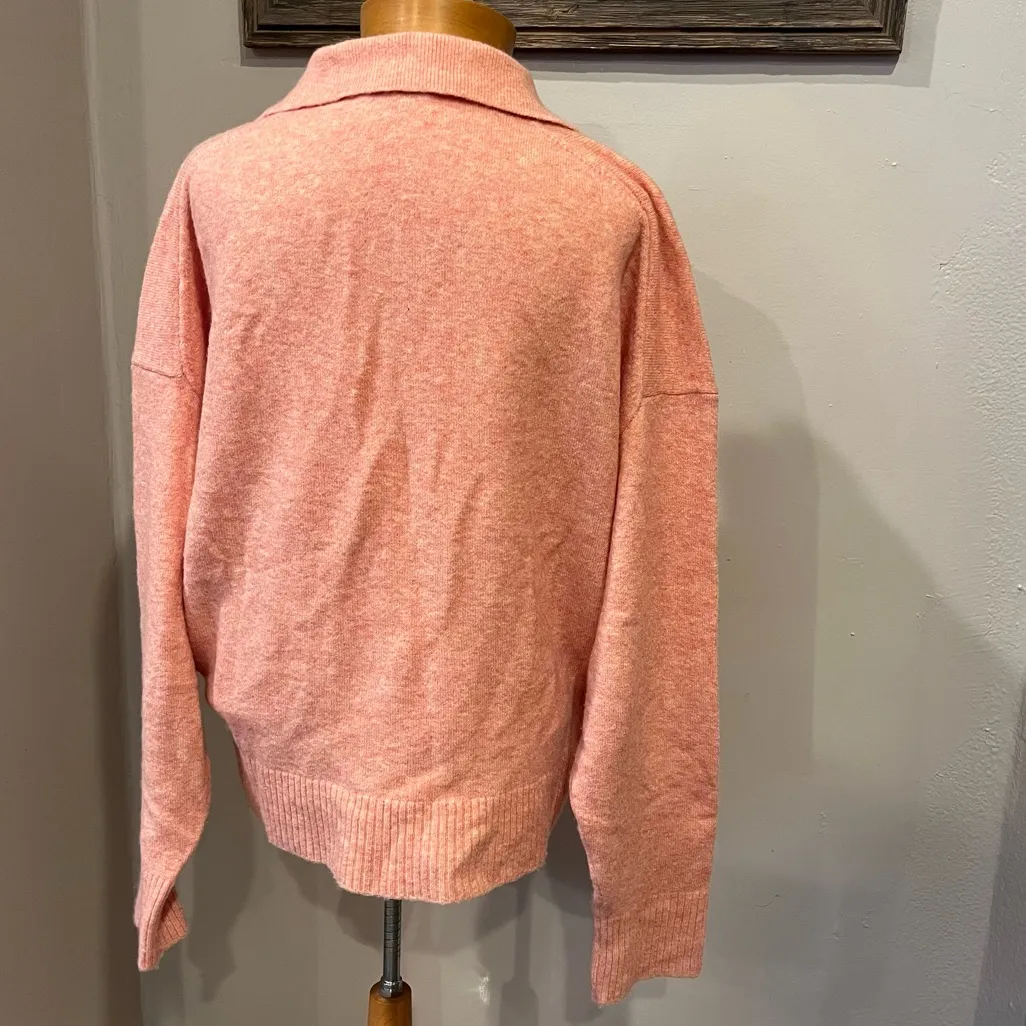 J.Crew Peach Collared V-Neck Long Sleeve Wool Blend Sweater Women’s Size XL - Image 4