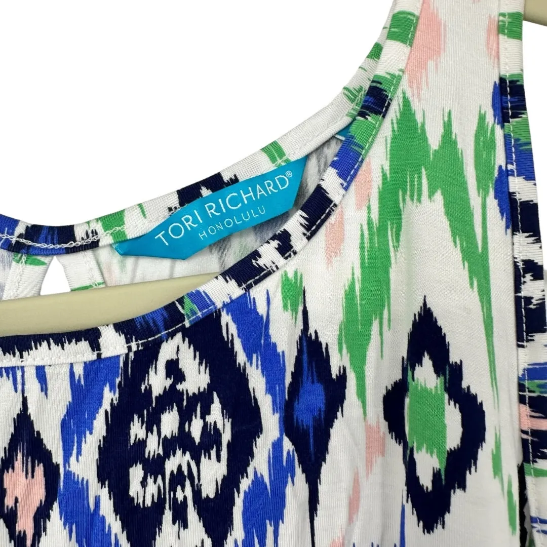 Tori Richard Blue Green White Pink Abstract Print Sleeveless Dress Small - Image 5