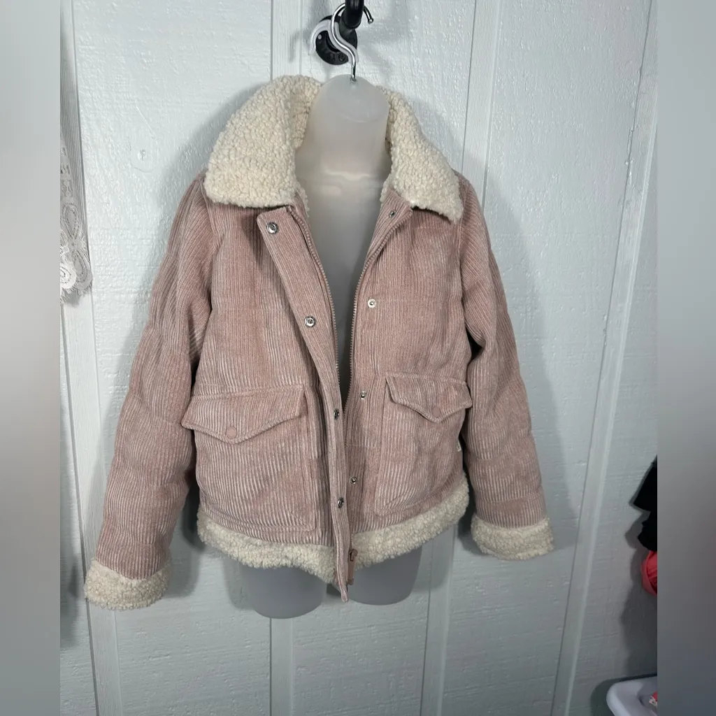 UpWest Corduroy Blush Bomber Sherpa Lined Jacked Size Medium EUC - Image 2