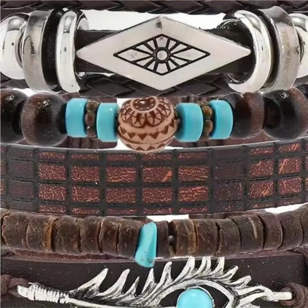 6pcs Exquisite Bohemian Chic Women's Bracelet Set Handcrafted Brown Faux Leather - Image 5