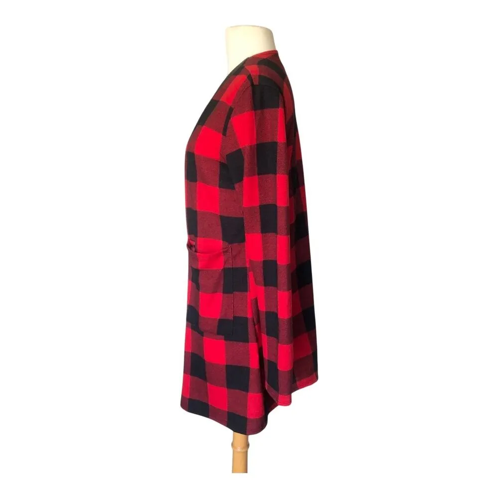 Acting Pro Cardigan Sweater Black Red Buffalo Plaid Sleeve Top Women's Sz Small - Image 5