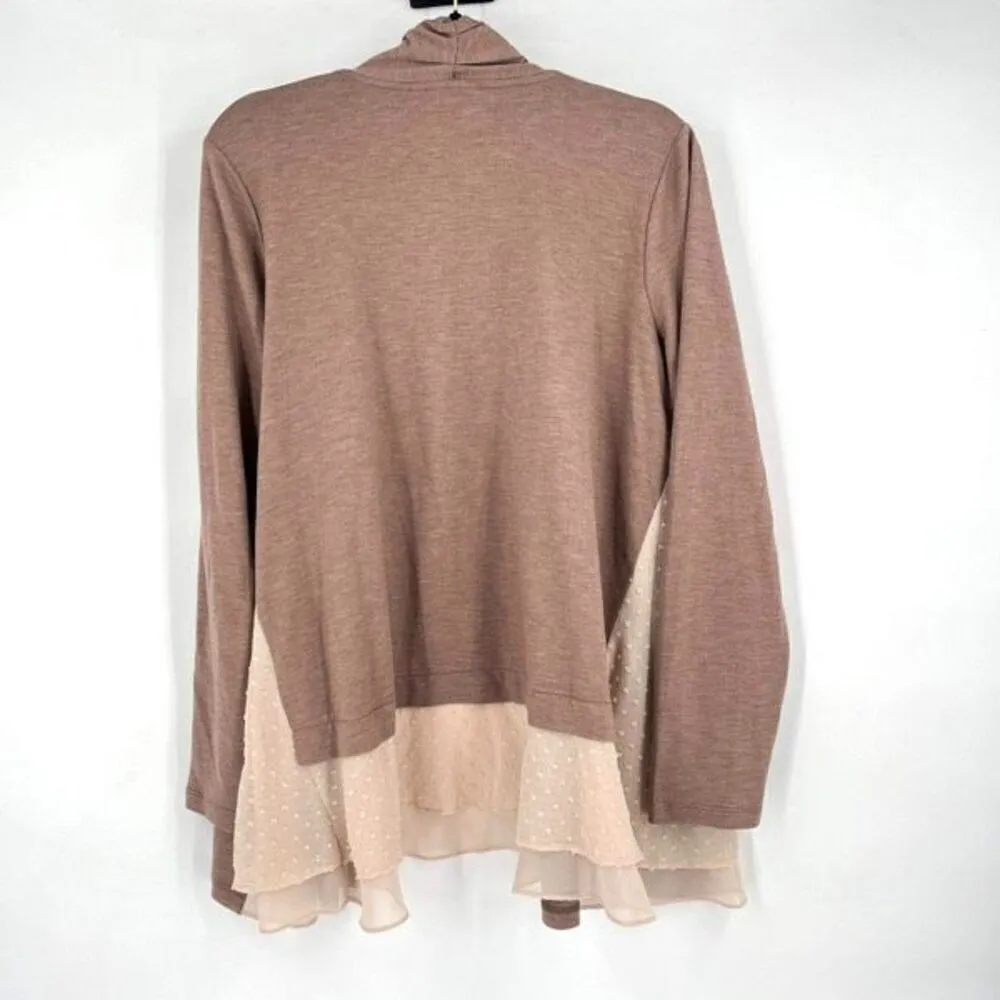 Logo Lounge Cardigan Brown Jersey Knit Cream Chiffon Medium Pockets Swiss‎ Dot - Image 2