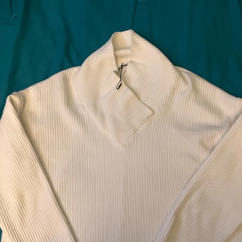 NWOT‎ Zara White Cowl Neck Sweater with Ribbed Texture - Image 2