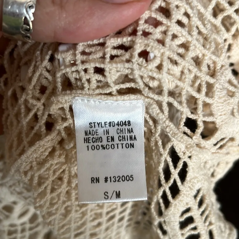 Entro Crochet Butterfly Cover Up Tunic Dress - Beige - Image 3