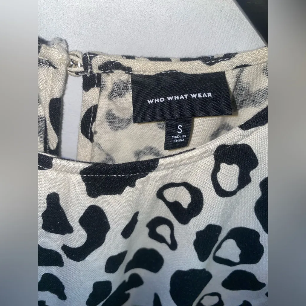 Who What Wear Black and Cream Animal Print Midi Dress - Image 7