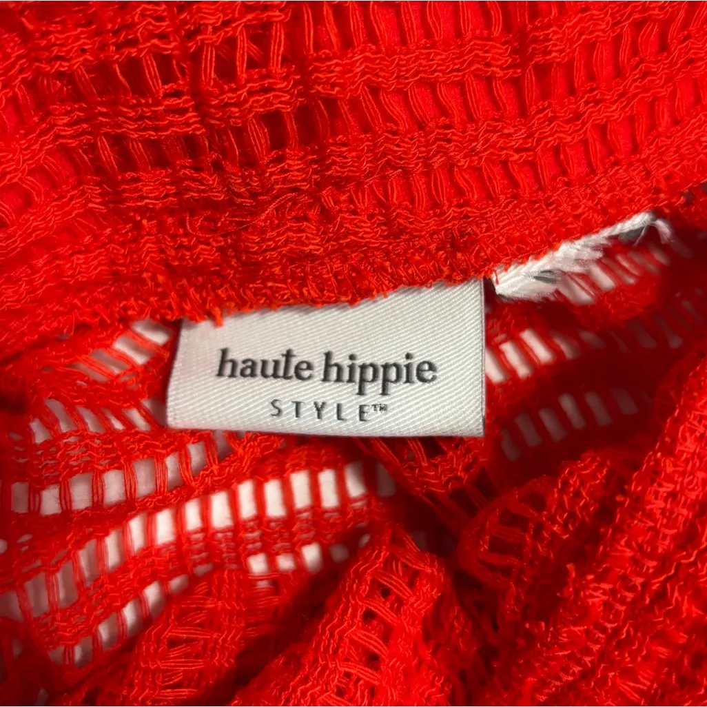 Haute Hippie Pants Womens L Red Open Knit Wide Leg Cover Up Boho Festival Beach - Image 6