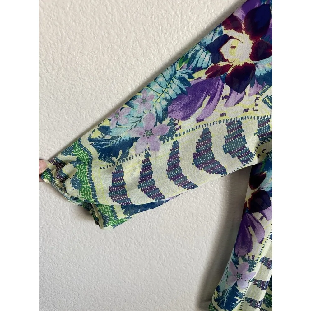 Fig & Flower Blouse Women's Size Petite Large Boho Abstract Print Floral Lace - Image 5