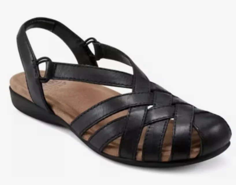 Earth Origins | Belle Brielle Black Leather Woven Slingback Sandals, 6.5M - Image 1
