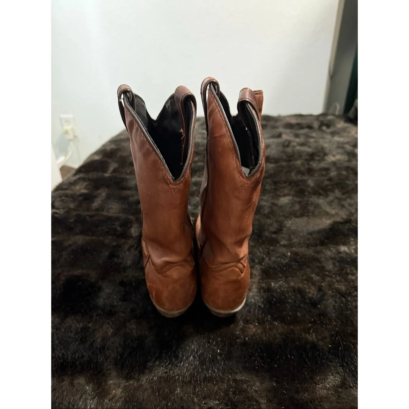 VTG Code West Womens 7.5 M Brown Leather Western Cowboy Boots Mid Calf Made USA - Image 3