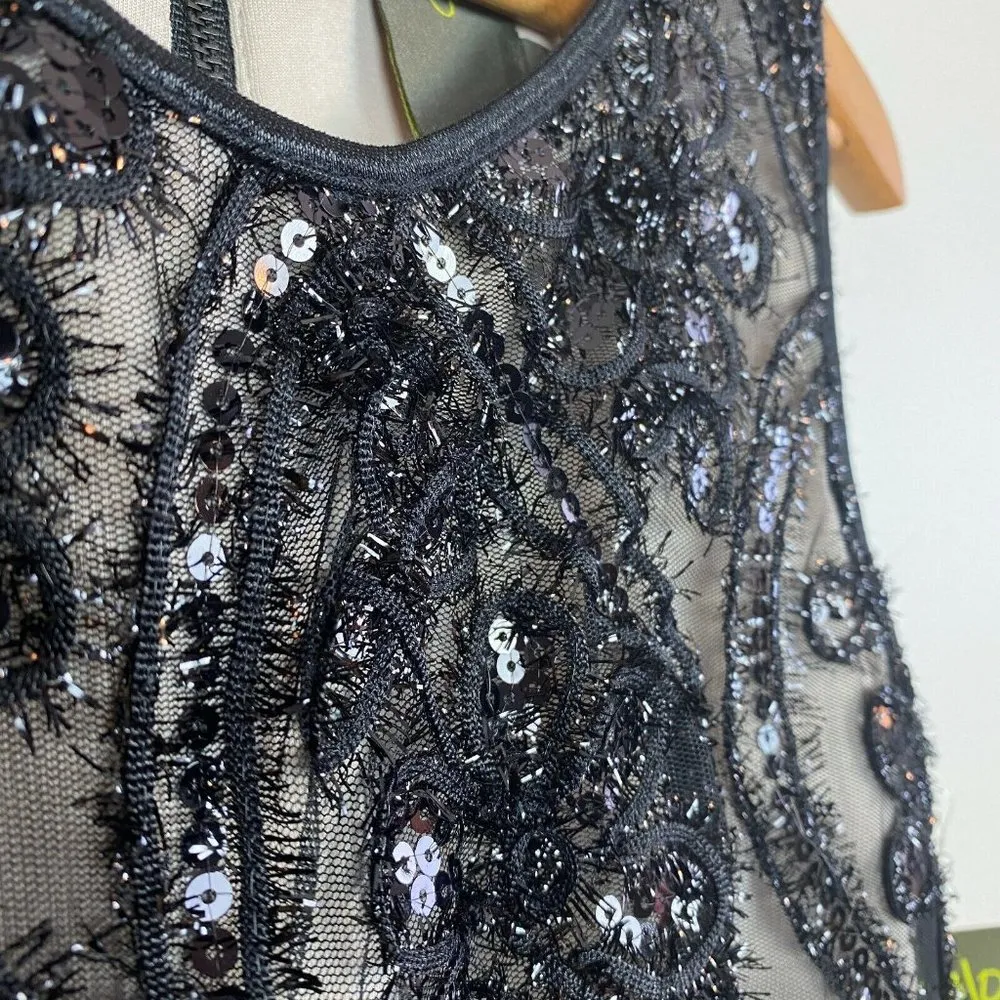 Taylor Dress 4 Black Floral Lace Mesh Illusion Sequin Texture Cocktail Party New - Image 3