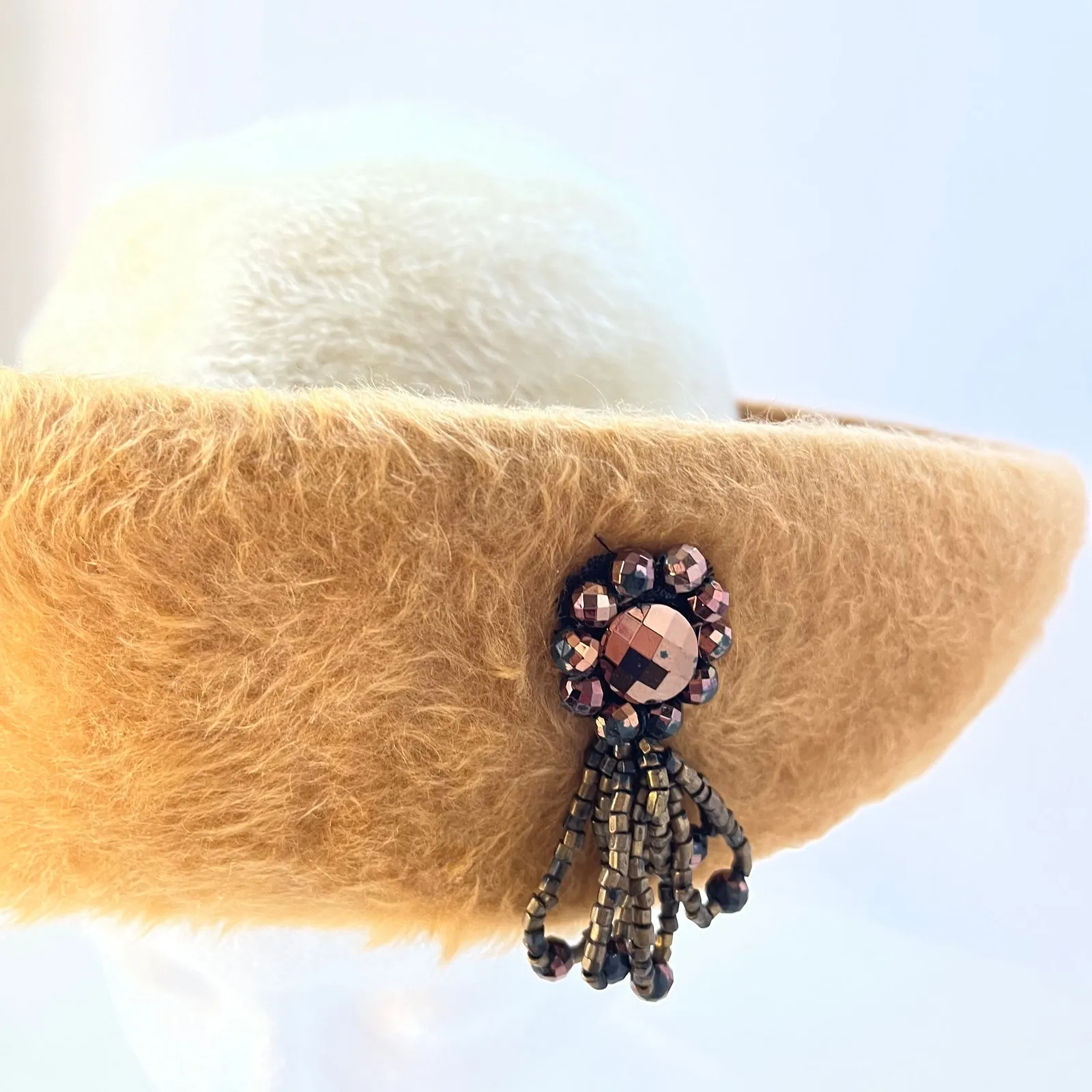Vintage Jacques Heim Paris Fur Felt Hat Midcentury Mod 1960 Jackie O Retro Jewel Tan - Image 4