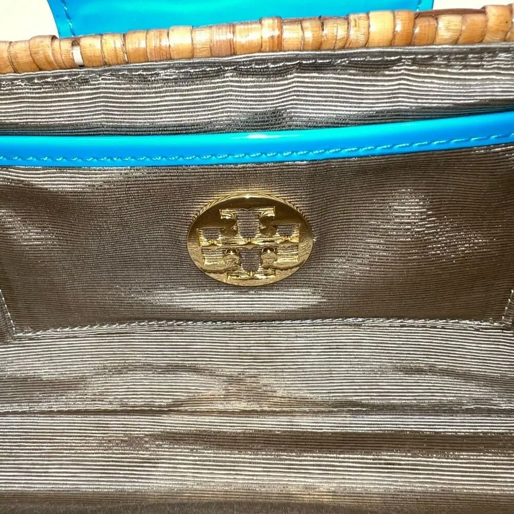 Tory Burch Patent Leather and Wicker Snap Closure Clutch Bag **see photos and de - Image 10