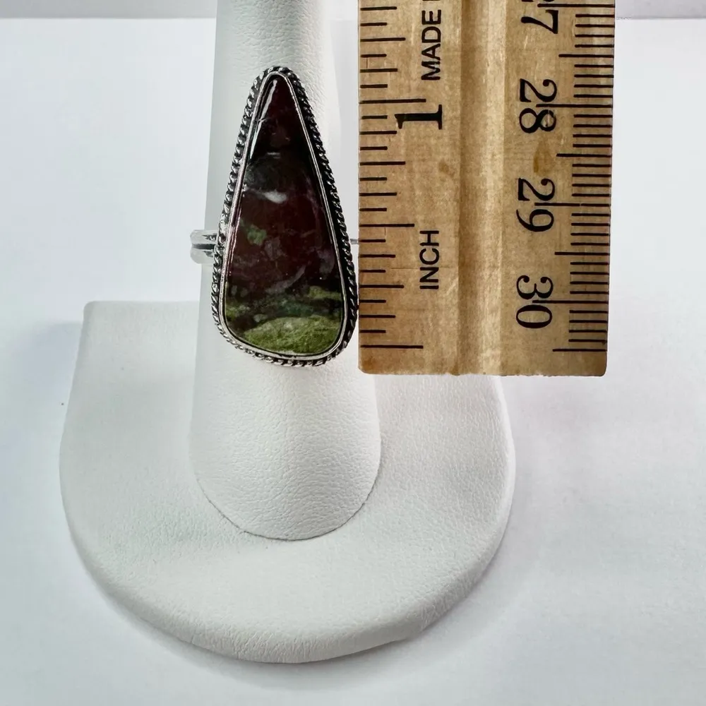 DRAGON’S Blood Jasper Genuine Stone 925 Sterling Silver Ring Green Size 8 - Image 6