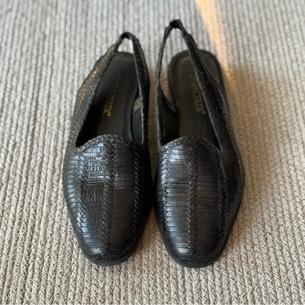 Vintage 90s Cabin Creek Black Woven Genuine Leather Slingback Slides Mules Sz 7 - Image 8