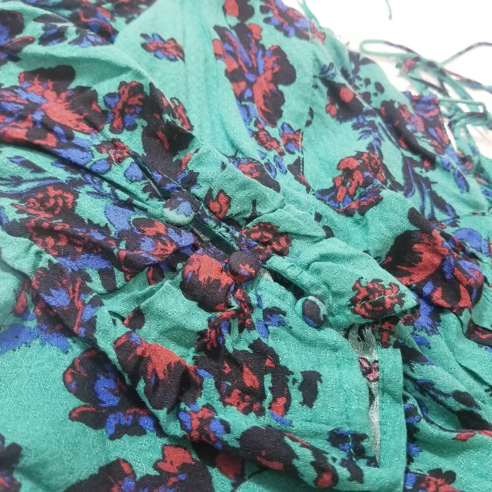 Free People Green Combo Floral Printed Hilary Crop Top Long Sleeves Blouse - Image 9