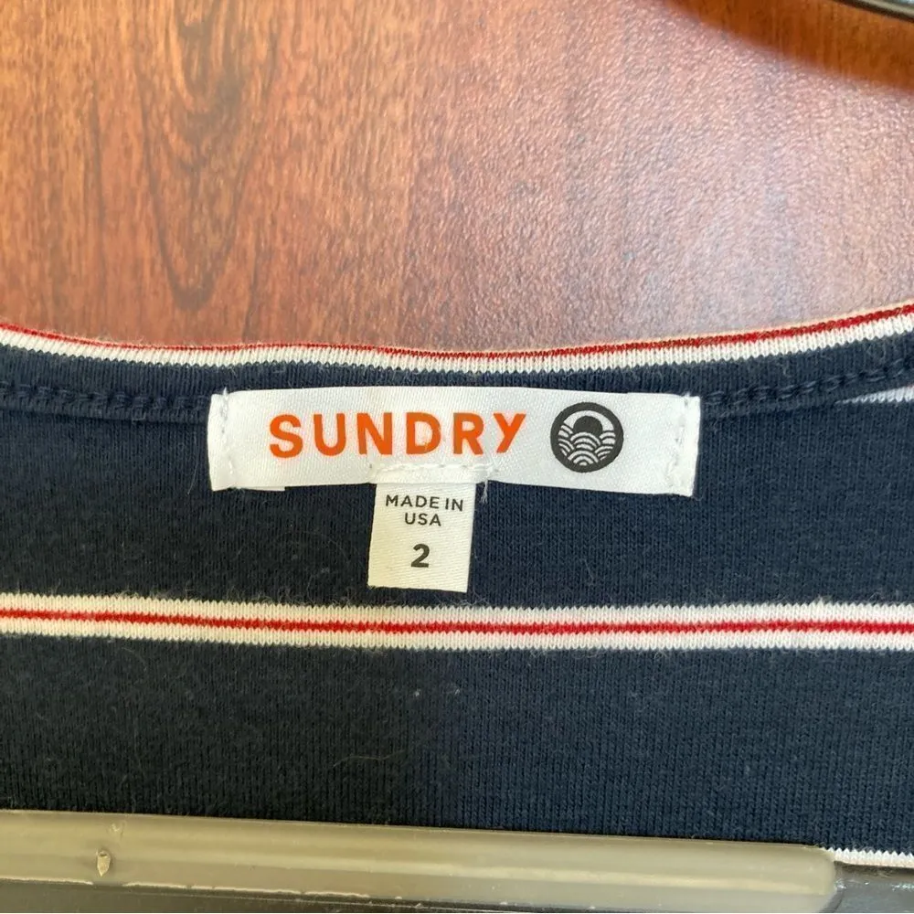 ANTHROPOLOGIE Sundry Fabian Shirt Dress Faux Wrap Gathered Striped Size Medium - Image 5