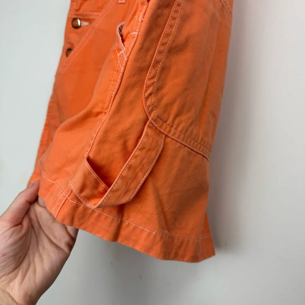 Vtg Y2K No Excuses Bib Shortalls Sz Small Bright Orange Cotton Denim Utility - Image 8