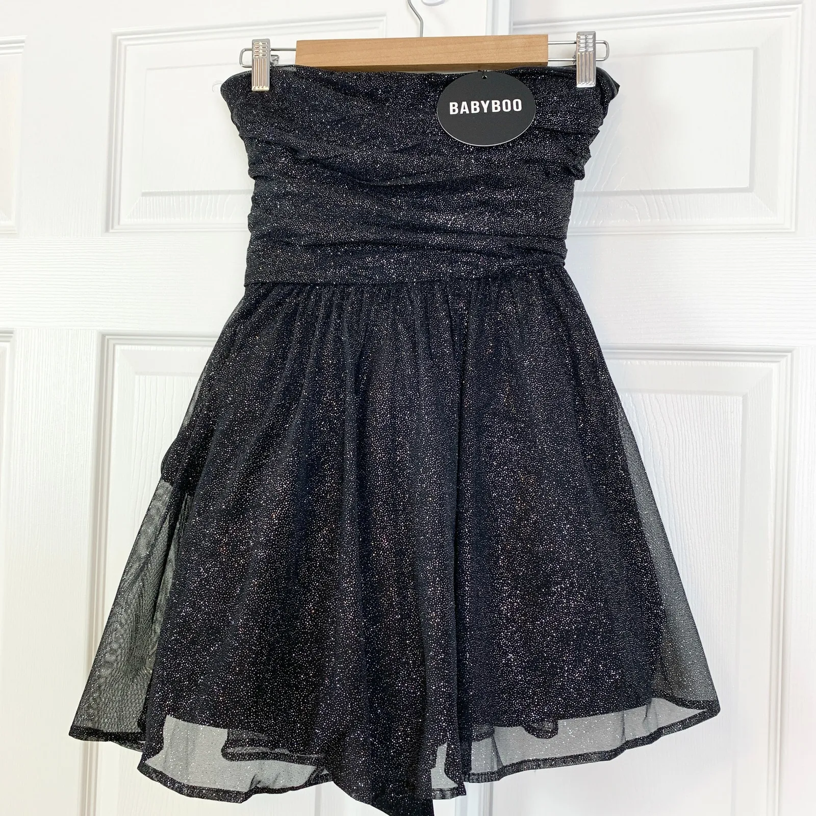 NWT BABYBOO Katrina Strapless Mini Dress Black Sparkle Shimmer Medium - Image 5