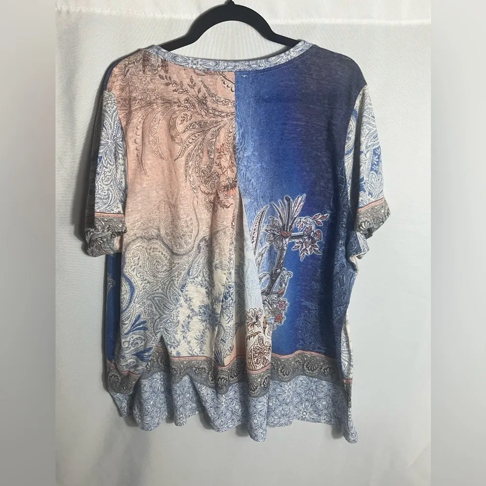 Avenue 22/24 Plus V-Neck Paisley Floral Beaded Embellished Short Sleeve Top - Image 8