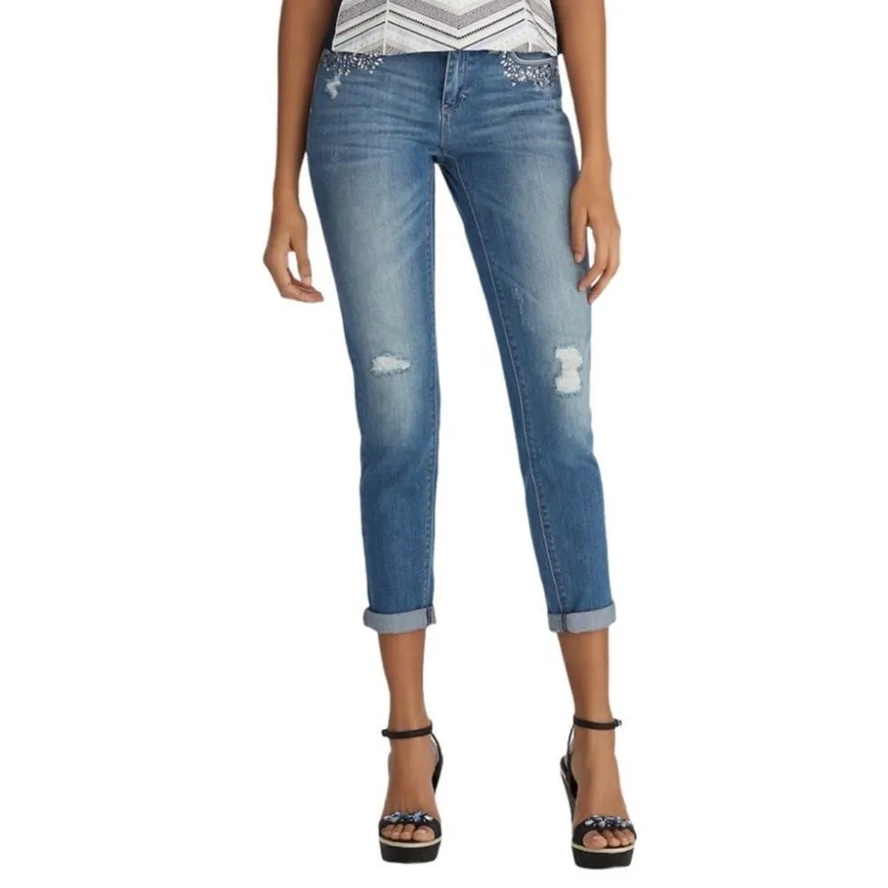 White House Black Market WHBM Women’s Girlfriend Embellished Jeans 8 - Image 4