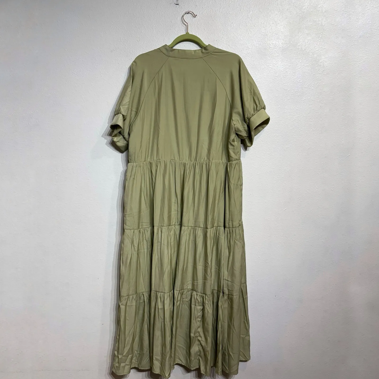 Fashion Sage Green Tiered Maxi Shirt Dress Sz L Size L - Image 9
