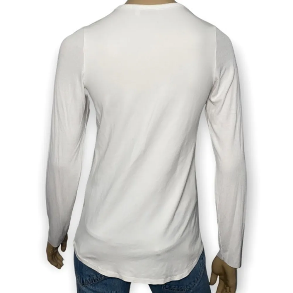 Lola & Sophie Size M White Contrast Fabric Crewneck Long Sleeve Tee T - Image 4