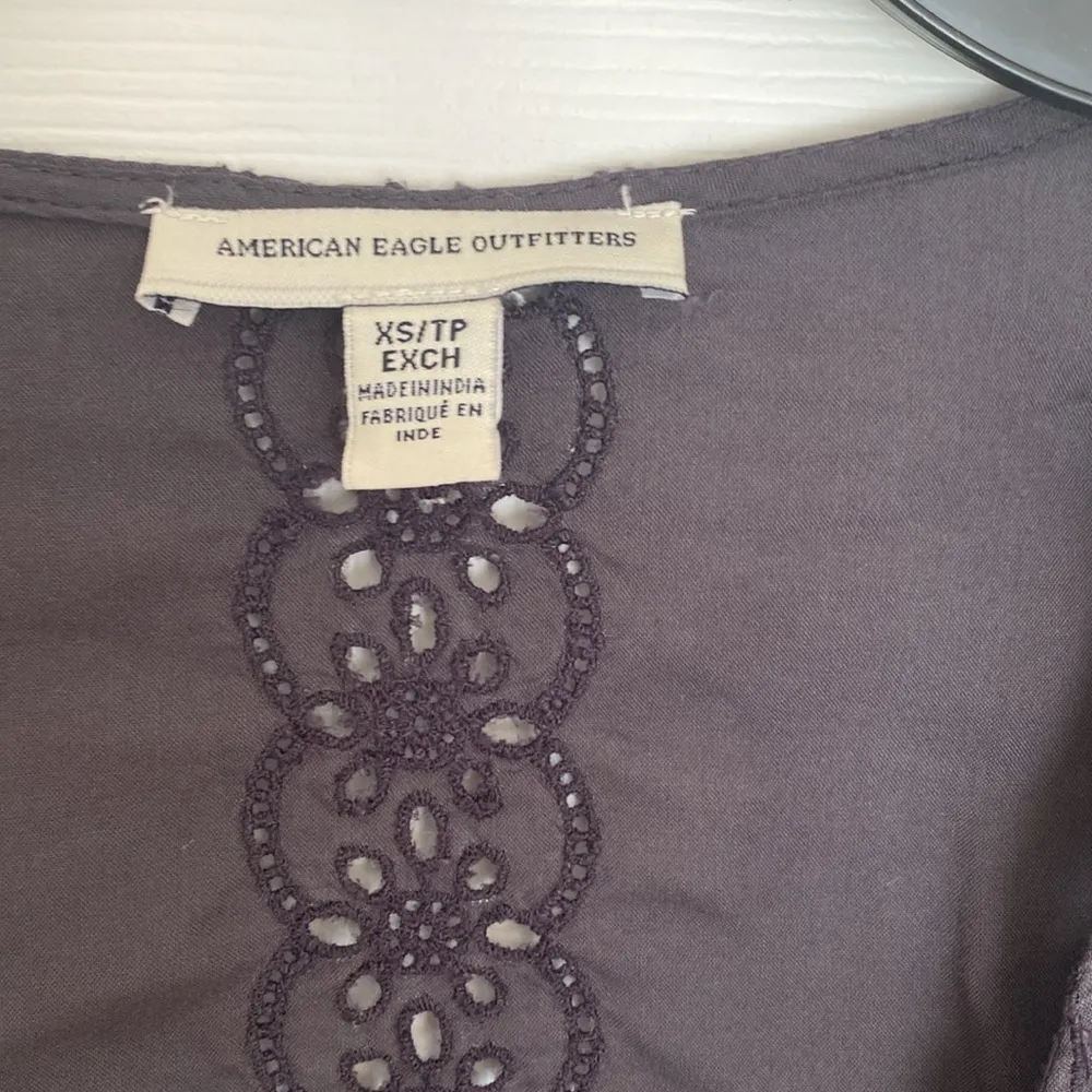 American Eagle eyelet lace long bell sleeve faux wrap tie waist blouse - Image 2