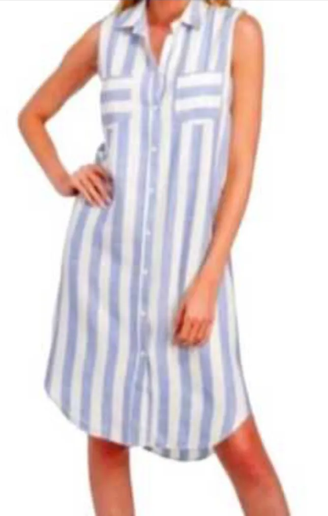 Hope & Harlow Sleeveless Striped Button Up Dress Size 8 Luna Blue/Ivory Blue - Image 2