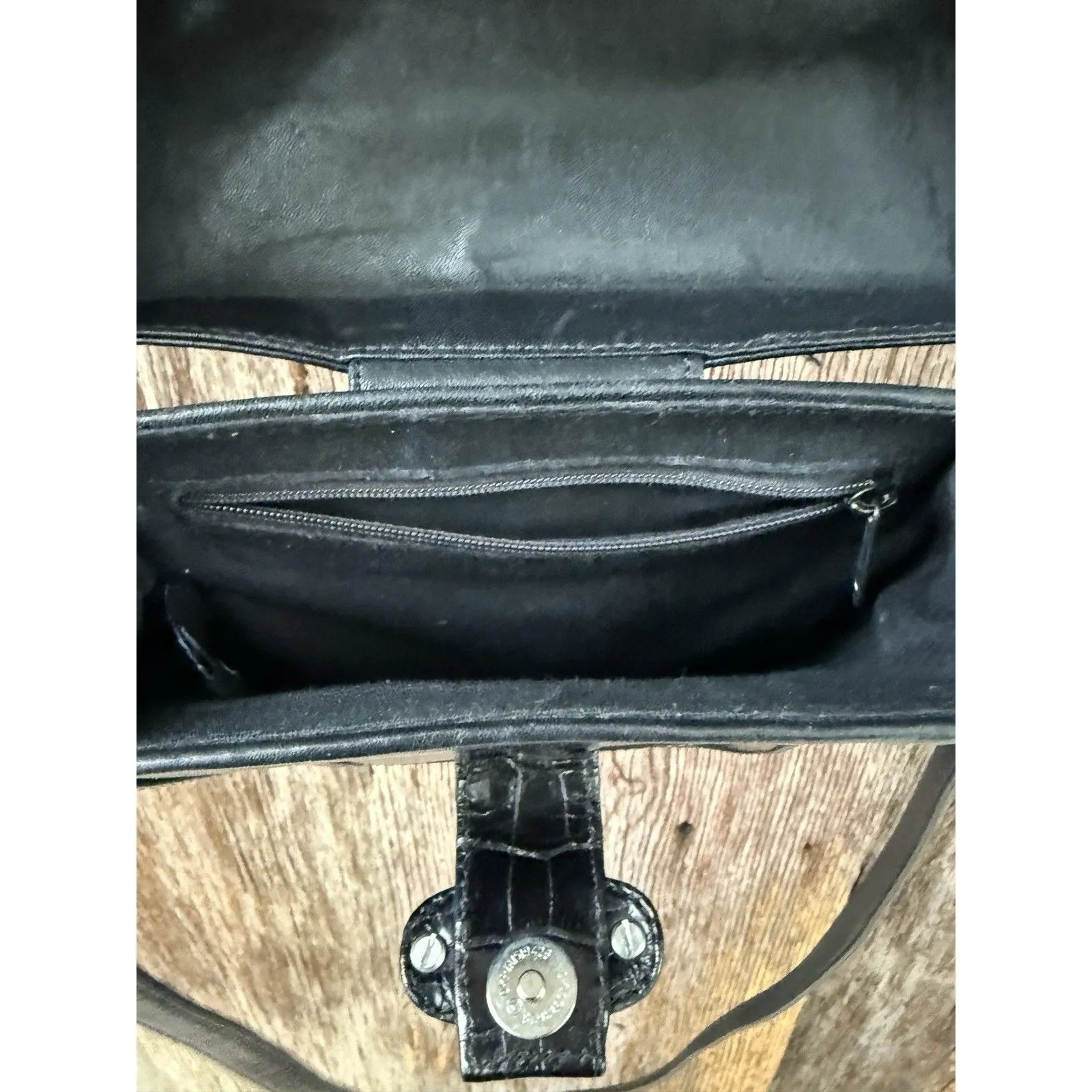 Brighton Leather Handbag Purse Shoulder Bag Brown Black Croc Embossed Crossbody - Image 5