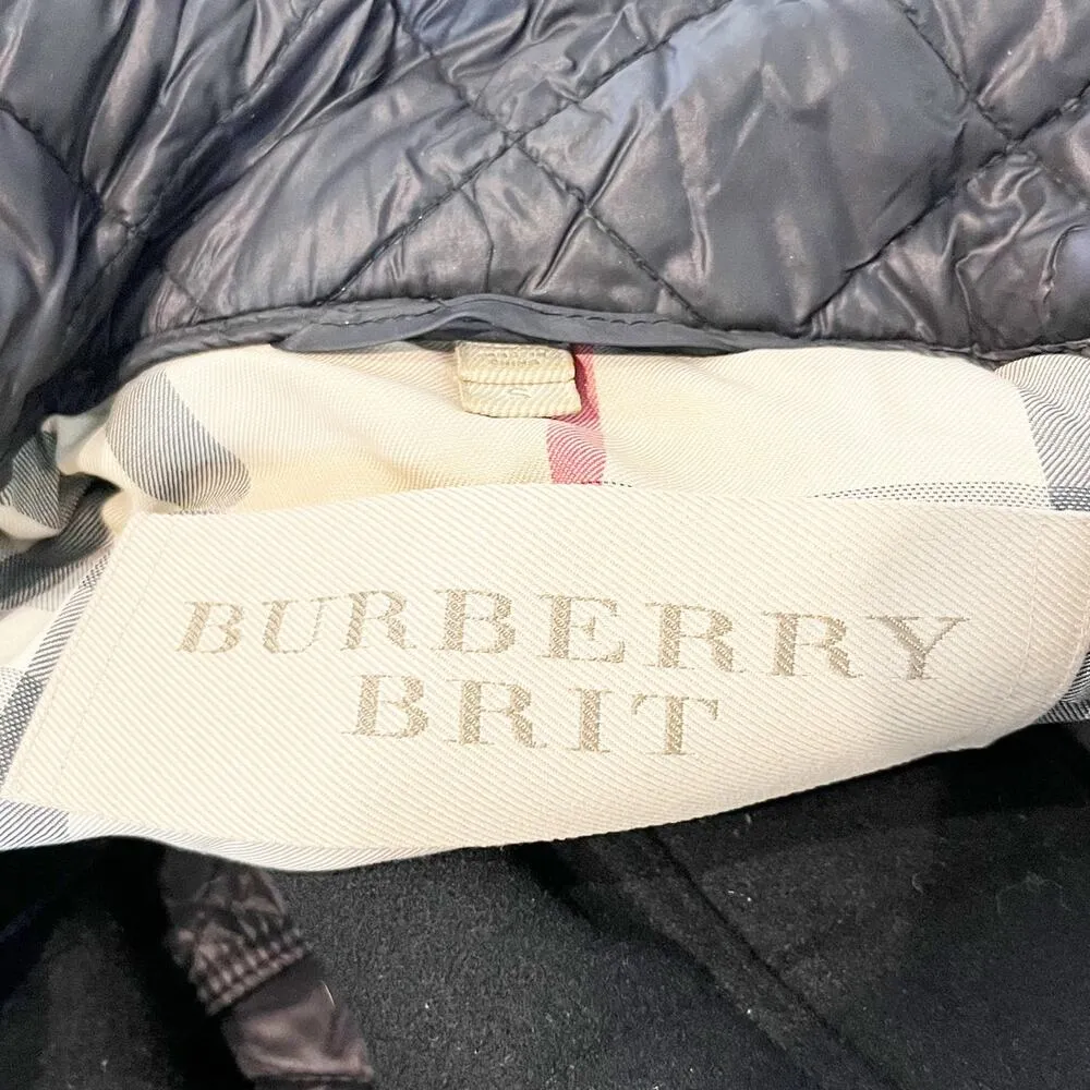 Burberry Brit Quilted Belted Trench Coat Jacket Mixed Media Black Small - Image 2