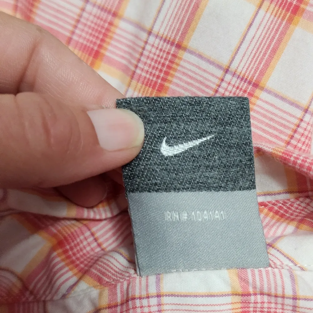 Nike ACG pink & orange plaid button down size large - Image 7