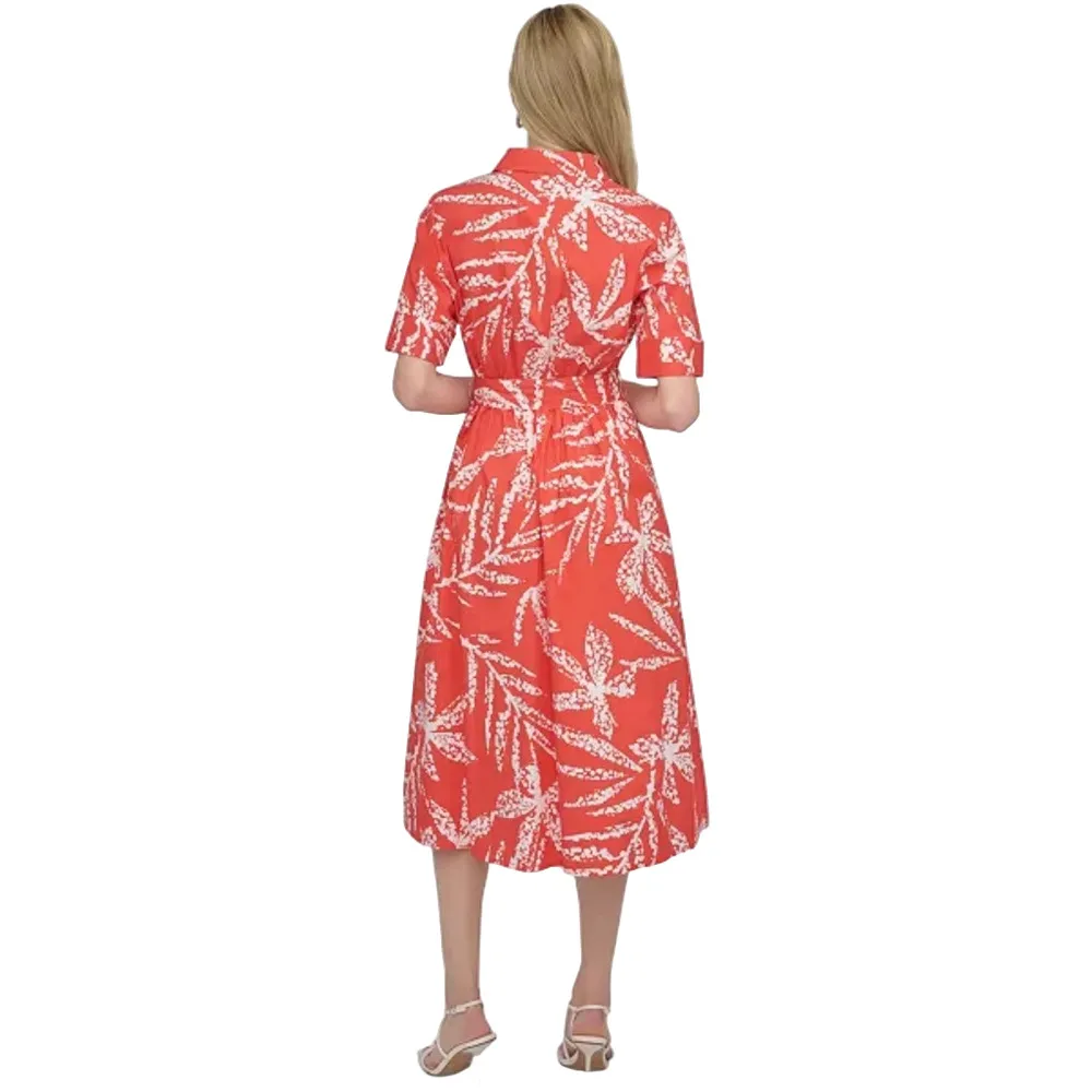 DKNY tigerlily bright shirt dress button up cotton Sundress Size 4 midi - Image 4