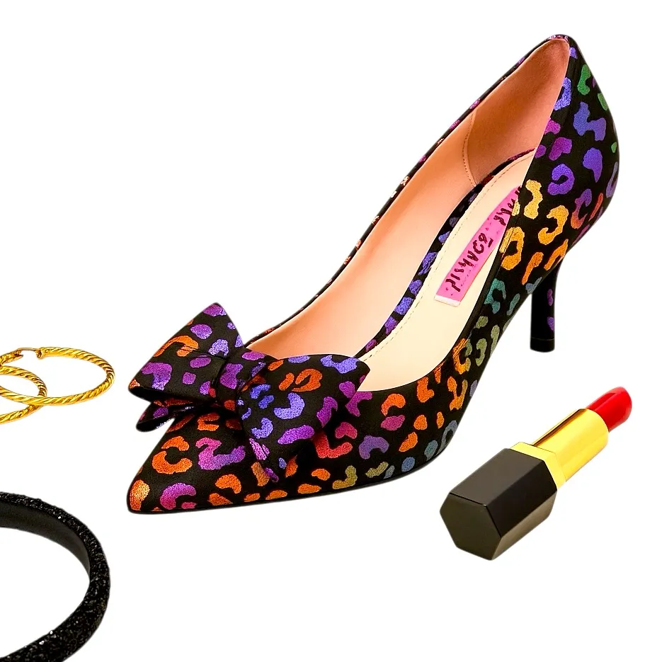Betsey Johnson Maude Rainbow Leopard Bow Statement Heels Women’s Size 8.5 NIB - Image 3