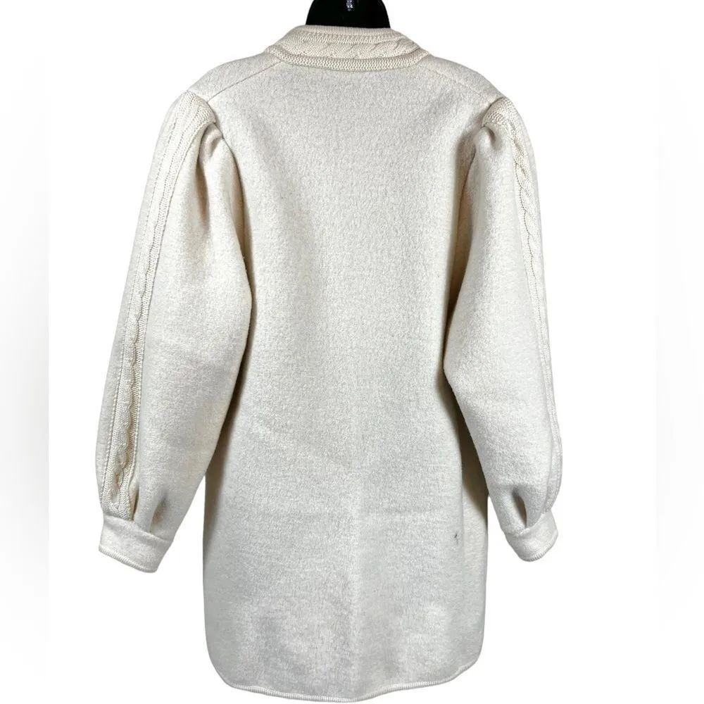 Vintage J. Kaufmann Wool Jacket Coatigan Ribbed Knit Trim Long Cream Size 10 - Image 14