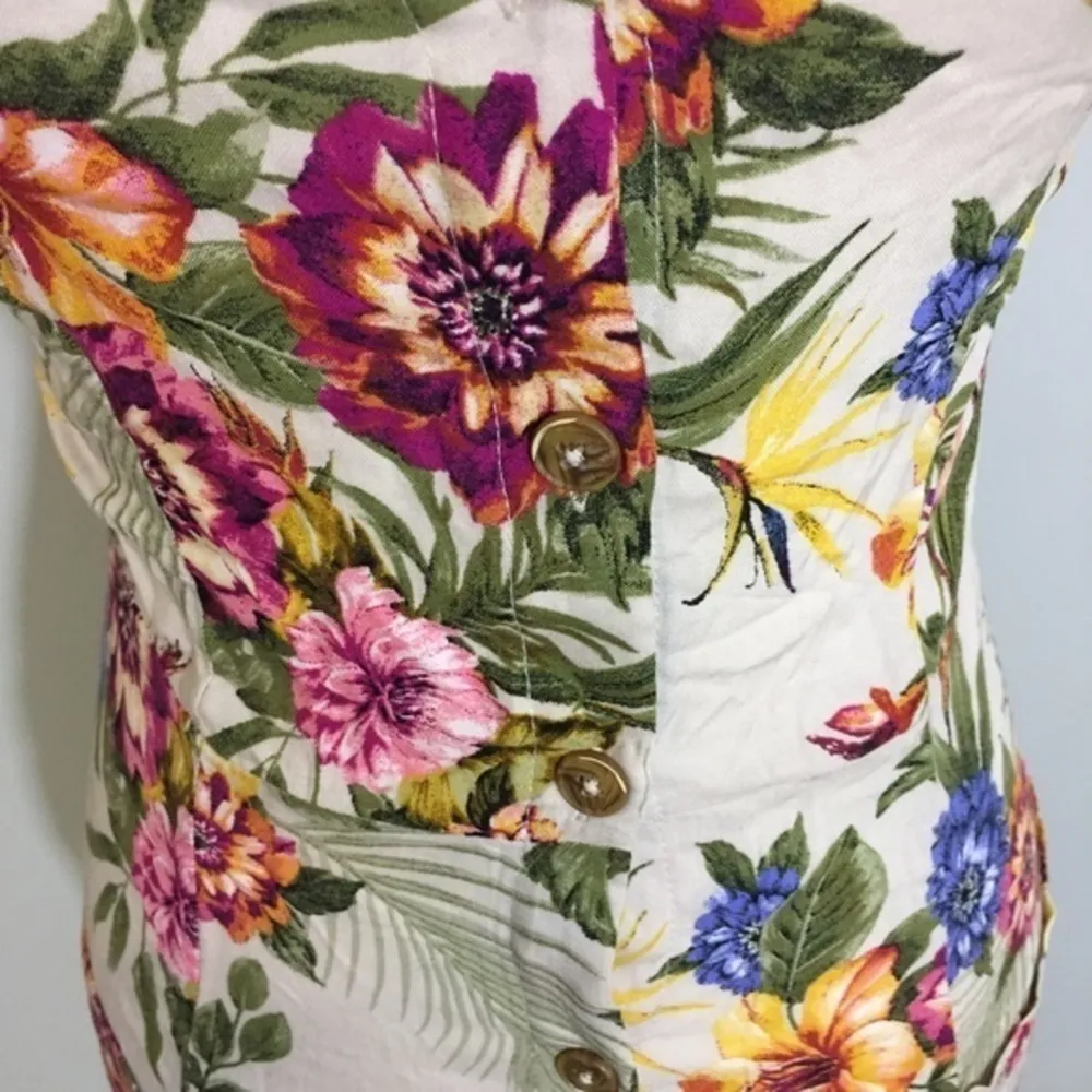 NWOT Beige Floral Palm Leaf Button Up Ruffle Dress - Image 4