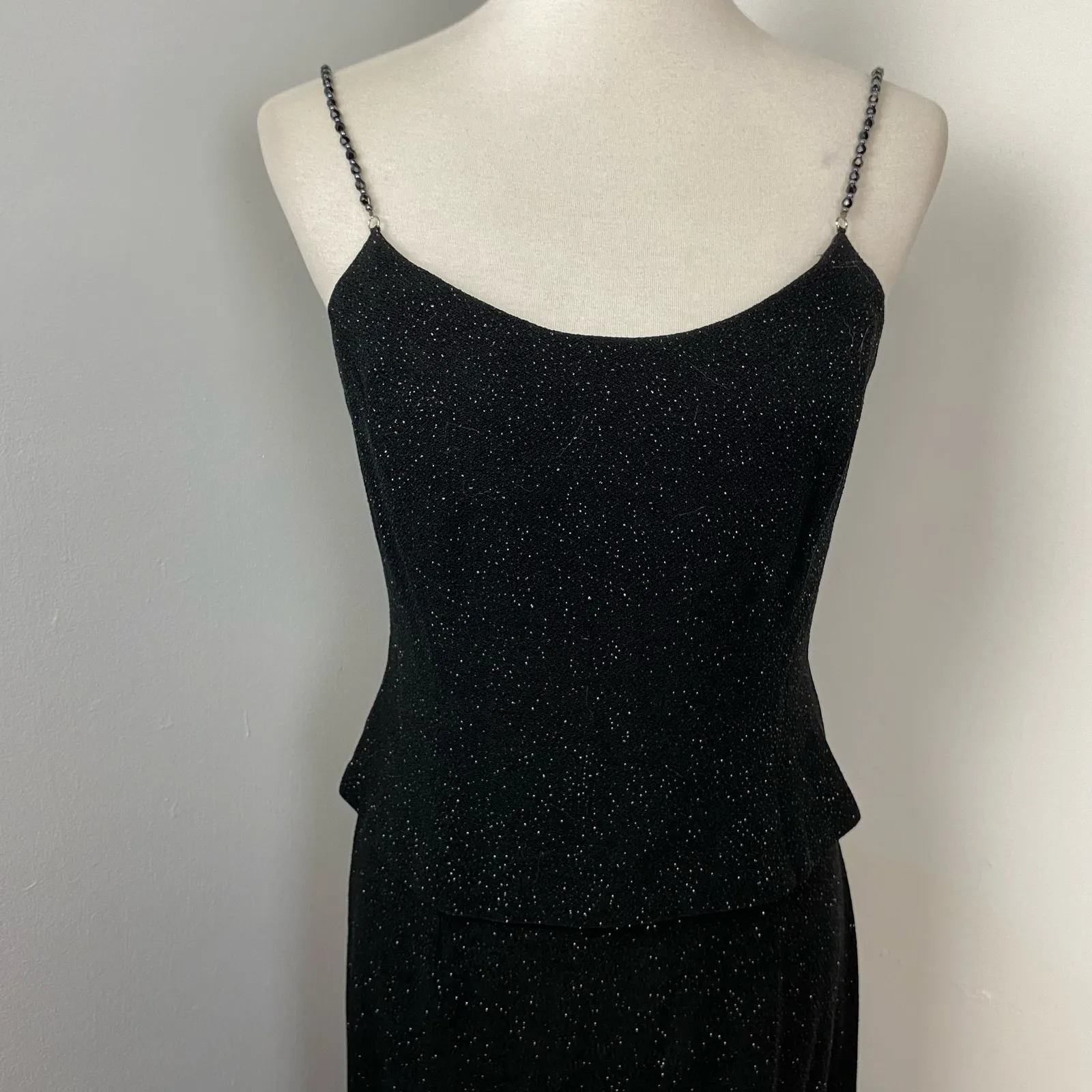 Betsy & Adam Black Sparkling Bead Strap Evening Maxi Dress 12P Wedding Formal - Image 2