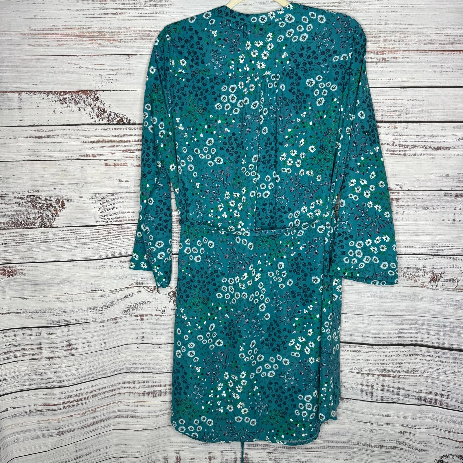 41 Hawthorn Dress Teal Floral Print Long Sleeve V - Image 5