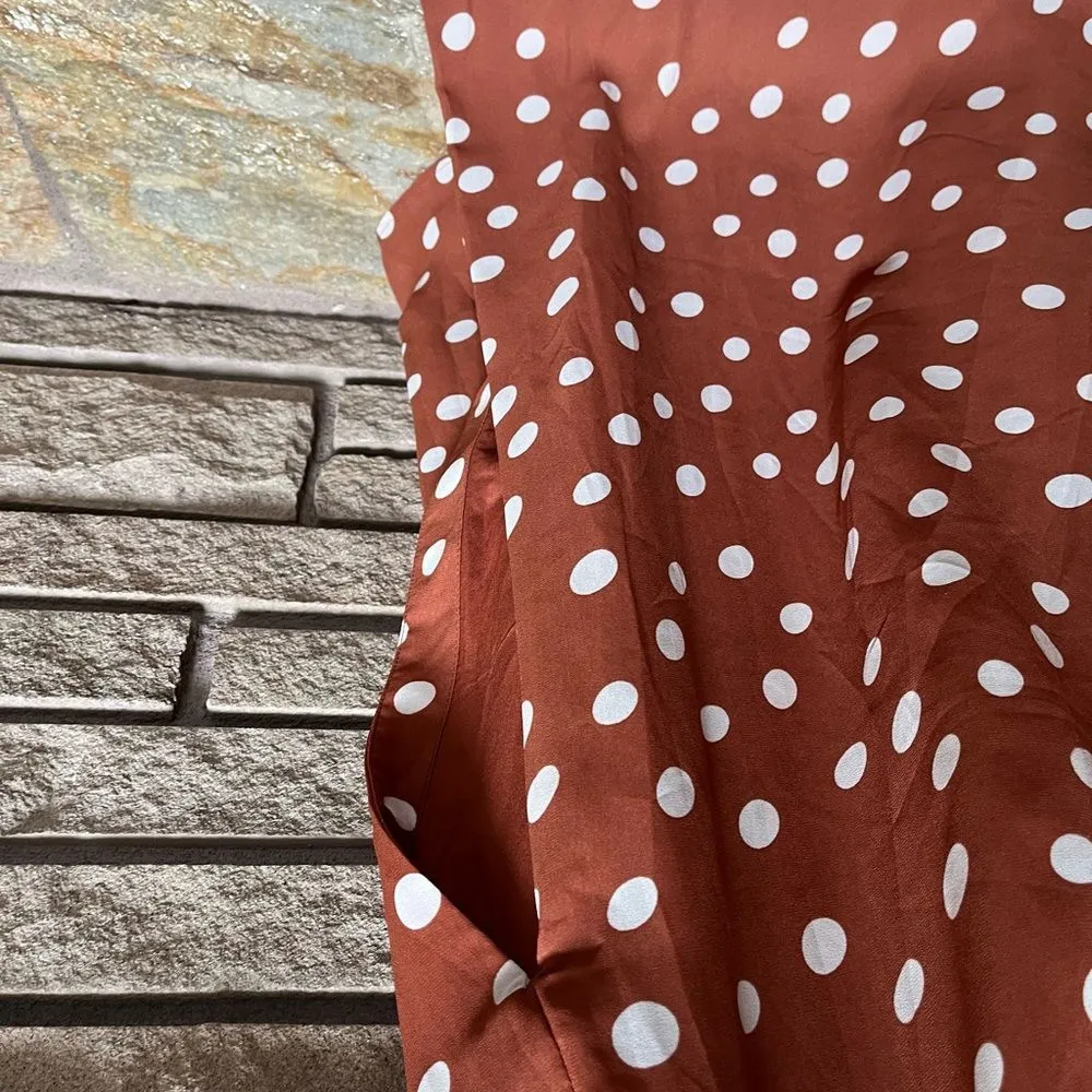 Abercrombie & Fitch Brown & White Polka Dot flowy midi maxi slit dress XL T - Image 6