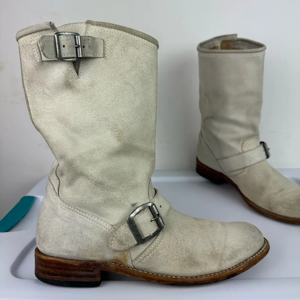 Sendra 2944 Womens Leather Engineer Bikers Boots Sz 8 White Distressed Buckle - Image 4