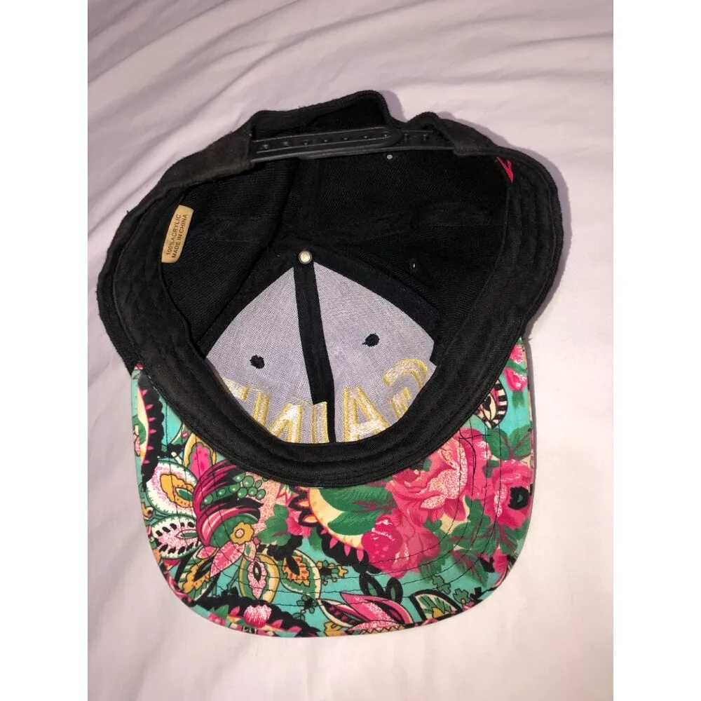 Gainz Snapback Hat Flat Front Vibrant Floral Brim Black Pink Gold Streetwear - Image 6