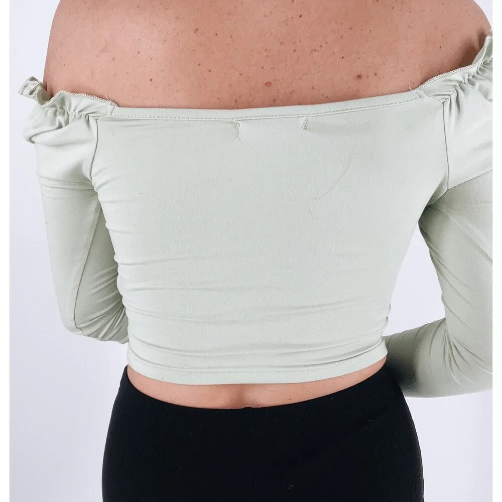 Women's Sweetheart Neck Frill Trim Ruched Long Sleeve Top Size XS - Image 4