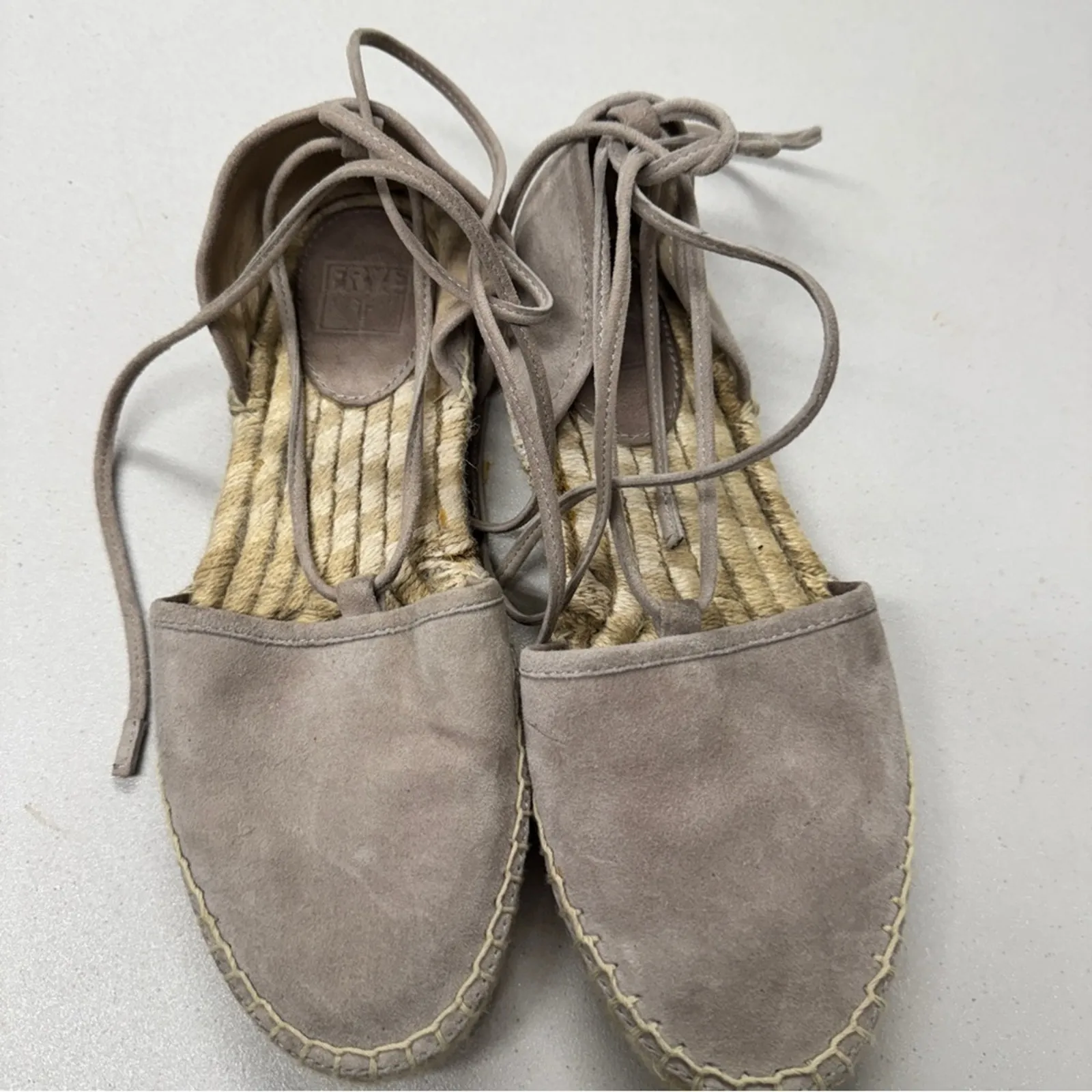 Frye Beige Leather Espadrille Flats Sandals Womens 6.5 Beachy Comfort Lace Up - Image 10