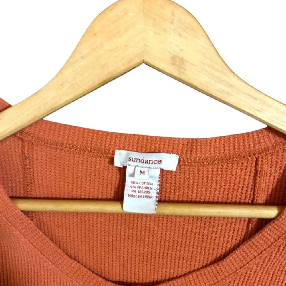 SUNDANCE Orange Waffle Thermal Long Sleeve Henley Tee‎ Layering Casual Medium - Image 4