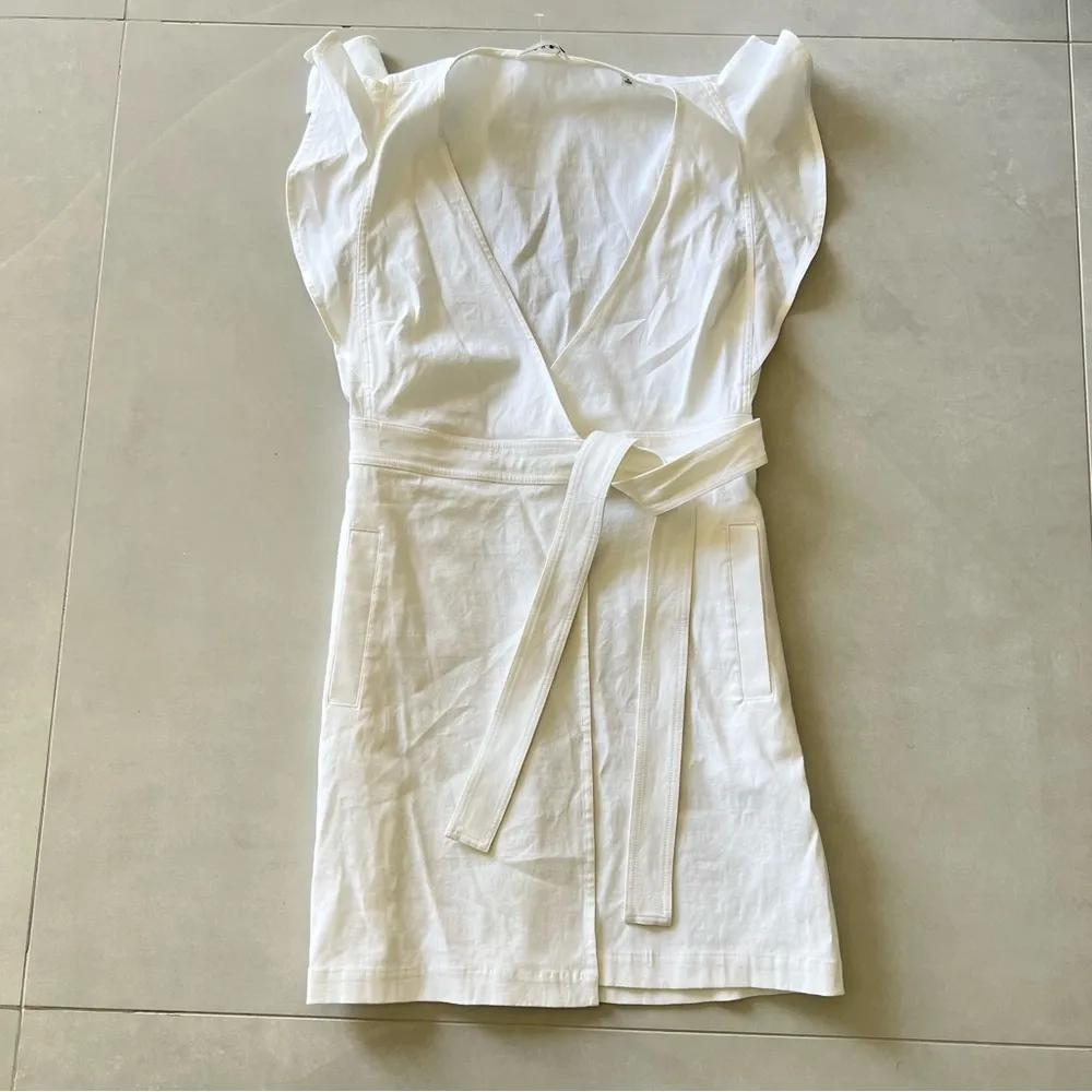 A.L.C. SIDELLE LINEN BLEND WRAP GESSO WHITE DRESS sz 2 - Image 9